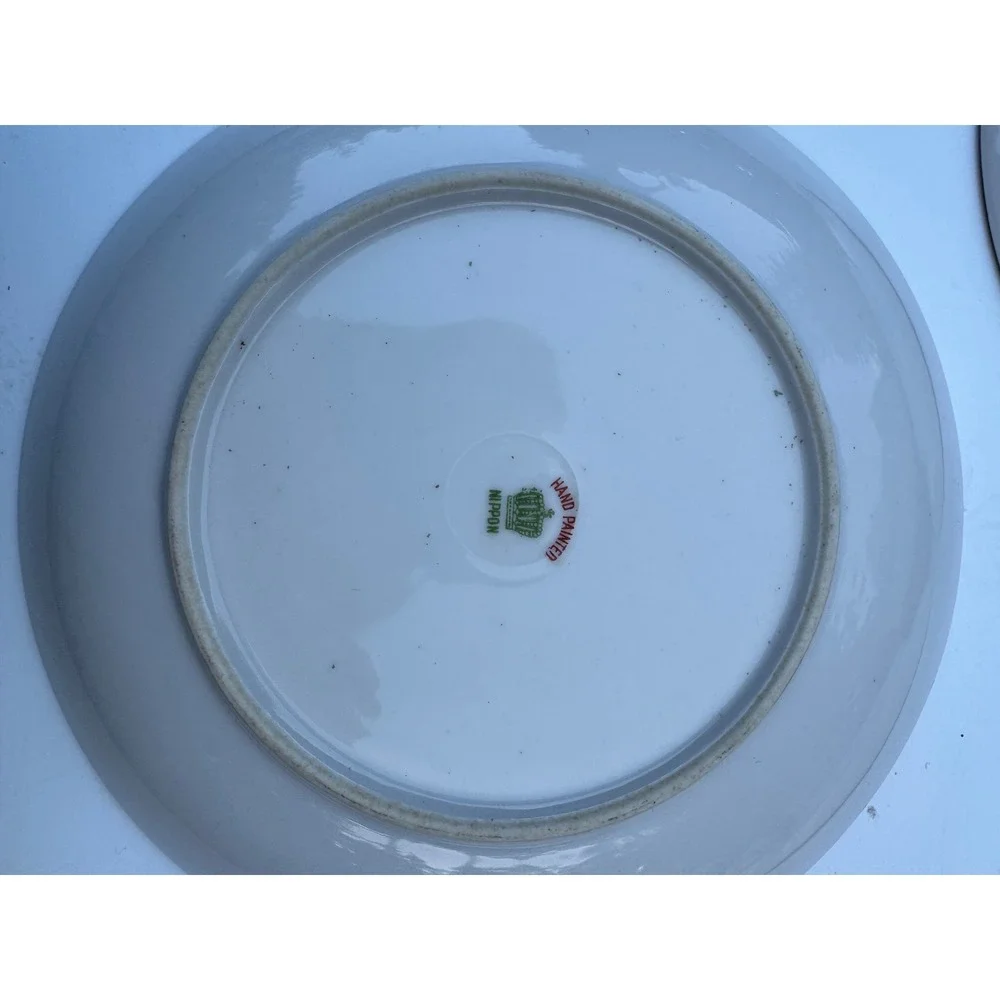 Vintage Nippon Hand Painted Pink Rose Wreath Porcelain Plates Set of 5 Japan
